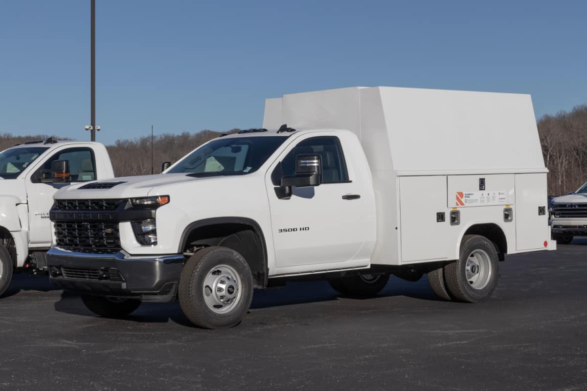 small white utility truck